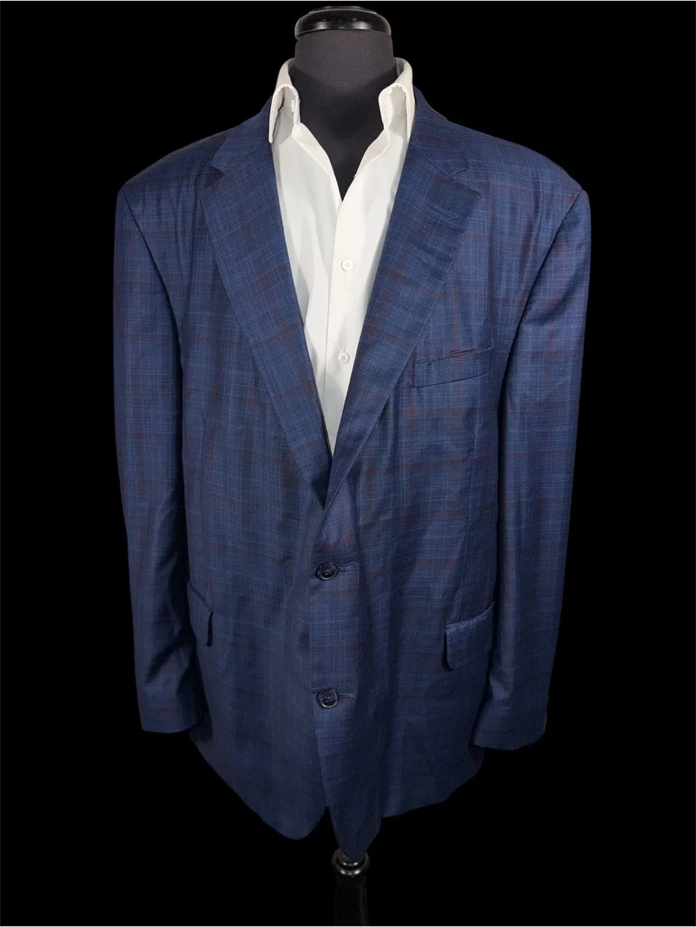 BIG & TALL PETER MILLAR BLUE CRIMSON WINDOWPANE SPORT COAT SZ 54R